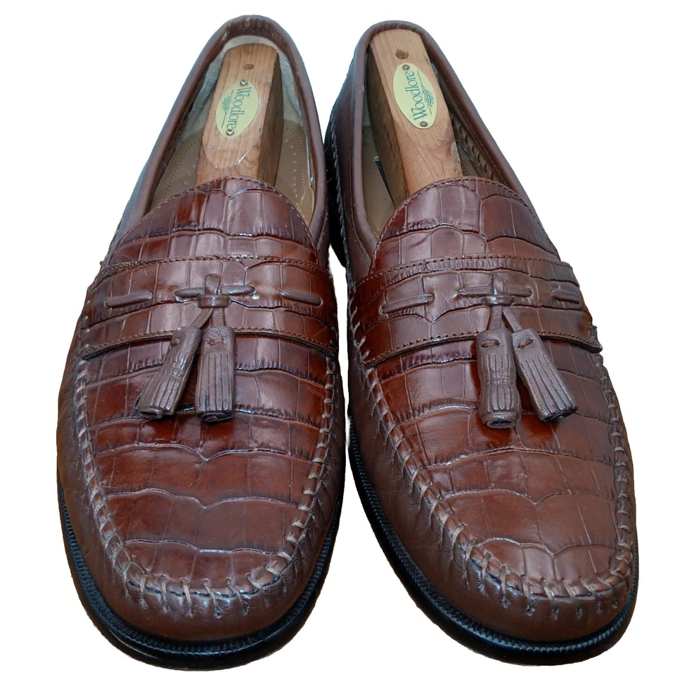 Florsheim Men Shoes Brown 10 D Patent Croc Emboss Pisa Tassel Penny Loafers - Image 3 of 4