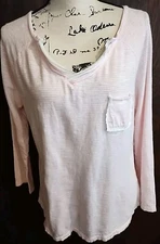 Sundance Womens Size Medium PJ Pajama Top Pink White Stripe Long Sleeve v neck