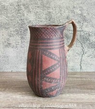 Olla con mango de cerámica con patrón de rayas de la cultura Majiayao neolítica china antigua de 6,8"
