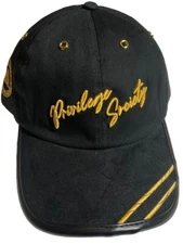 Privilege Society Cotton Leather & Suede Dad Hat Strap Back Cap Black  / Gold