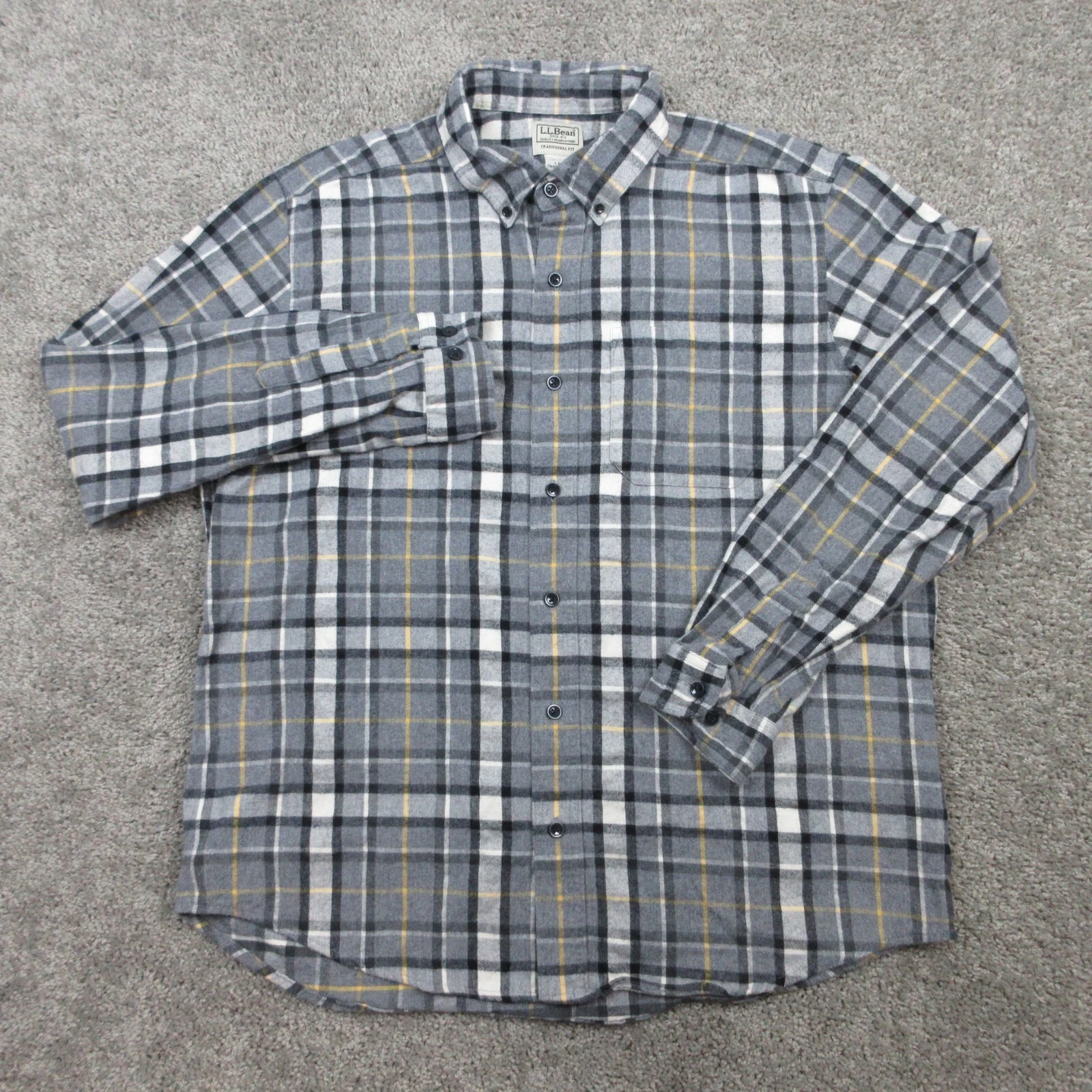 LL Bean Shirt Mens Large Gray Plaid Tartan Outdoor Work Farm Barn Flannel Twill
