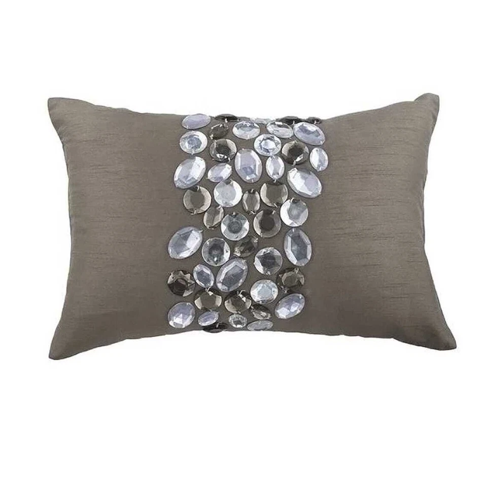 Funda de Almohada Lumbar Gris 12 x 16 Pulgadas, Rectangular Seda Moderna - Crystal Delight Foto 2 de 4