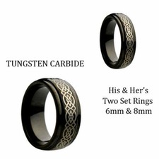 Men 8MM  Woman 6MM Black Laser Etched Celtic Knot Tungsten Carbide Wedding Ring