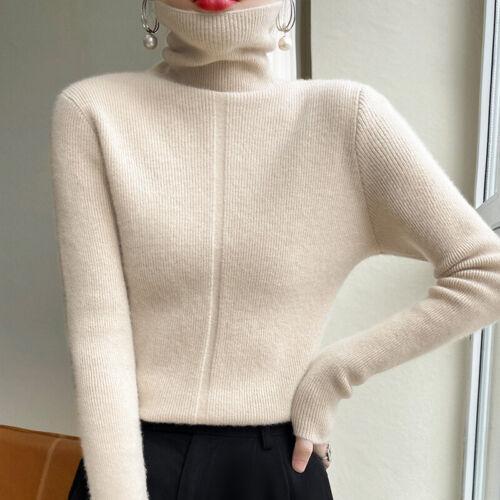 Herbst Winter 100 % Wollpullover Damenpullover Rollkragenpullover Strickbluse Strickbekleidung - Bild 10 von 16
