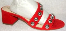 NEW SOLE SOCIETY SASANDRAH BRIGHT RED KID SUEDE STUDDED SLIDES SANDALS 8 M