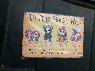 In This House We Love Family Like the Pumpkin King Love Hallow Metal Sign 12x8