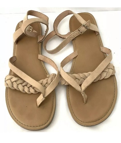 TOMS LEXIE Honey Leather BRAID SANDALS Thong Ankle Buckle Sz 6 | eBay