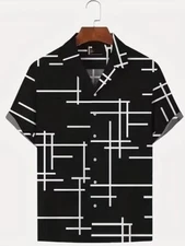 Camisa Botones Hombres Blanco Gráfico Barra Manga Corta Casual Geométrico Moda