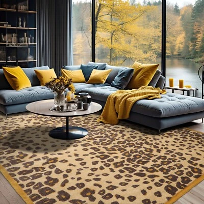 LoomBloom Multi Sizes Beige Hand Tufted Leopard Print Wool & Bamboo Silk Rug