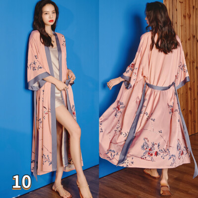 Damen Japanische Kimono Mantel Blumenmuster Yukata Oberbekleidung Lang