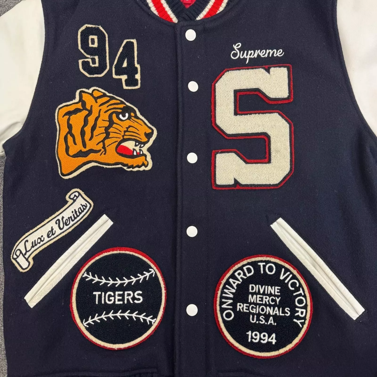 Veste Supreme 09AW Archive Tiger Varsity Stadium multicolore laine nylon taille M