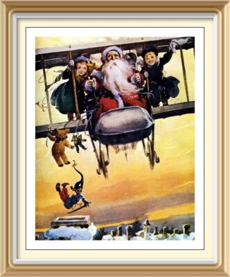 Barrow Santa Flugzeug Vintage 1975 Druck fliegendes Flugzeug Spielzeug skurriles Wandbild