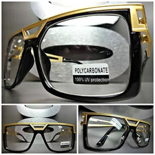 Oversized Hardcore Vintage Retro Style Clear Lens EYE GLASSES Black & Gold Frame