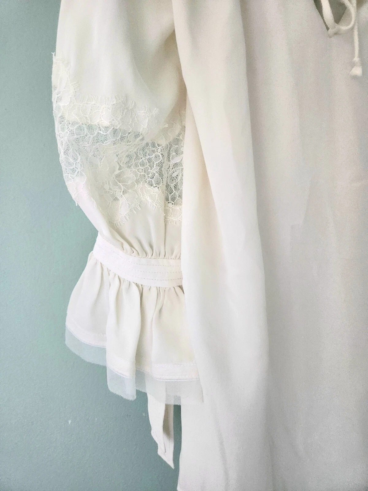 Camicia abito Tory Burch WILLOW CAMICETTA $398 NUOVO pizzo top avorio 100% seta bambola