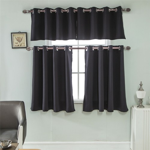 Thermal Blackout Curtains Ring Top Eyelet Ready Made Soft Balcony Valance Drapes - Picture 13 of 53