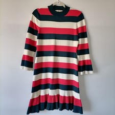Loft Womens Multicolor Crew Neck Bell Sleeve Striped Sweater Dress Size Small