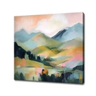 Fields Mountains Neutral Pastel Landscape Oil Painting Style Canvas Print,