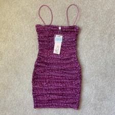 BNWT Oh Polly Call Of The Wild Leopard Ruched Bodycon Mini Dress Purple Size 6