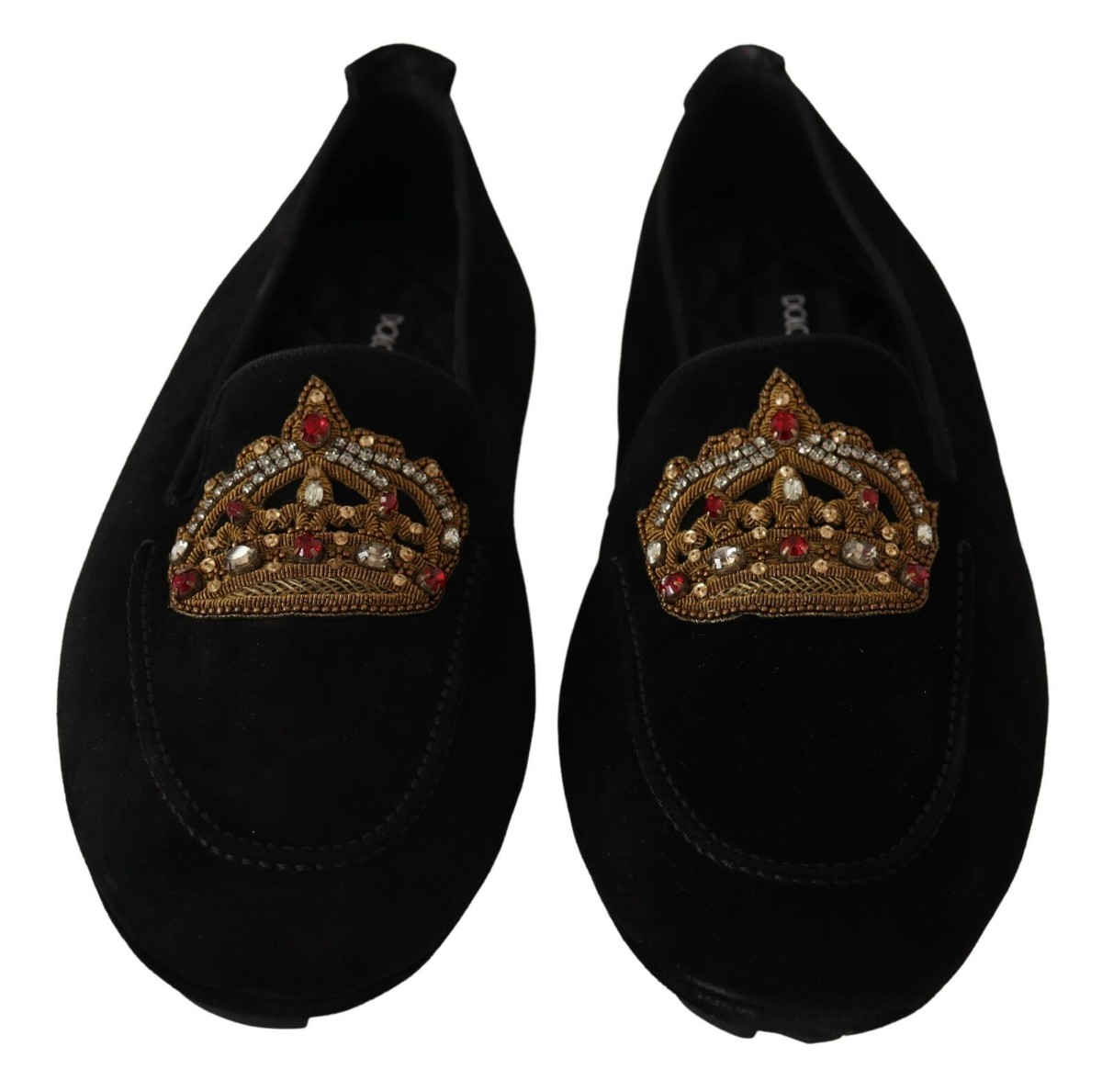 DOLCE & GABBANA Shoes Loafers Black Leather Crystal Gold