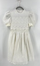 VTG Jayne Copeland Dress Girls Sz 12 White Eyelet Puff Sleeve Communion Wedding