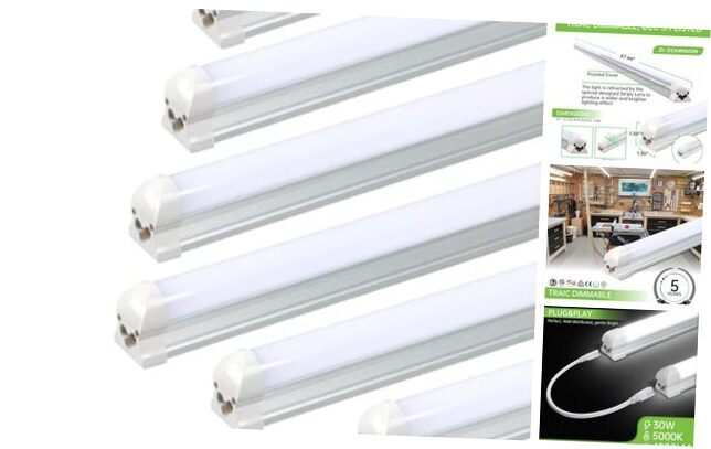 6Pack 4FT LED Shop Light for Workshop, 30W 5000K T8 LED Bulbs Double Rows