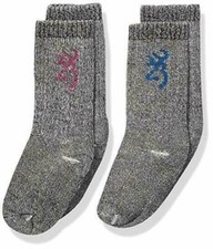  2 Pair Browning Youth Gray Wool Blend Crew Socks Small 6-1 1/2 Brand New Pack