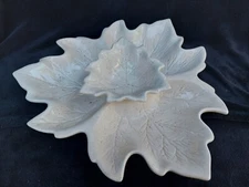 MID-CENTURY MCM CERAMIC MAPLE LEAF  CHIP & DIP BOWL-MADE IN USA