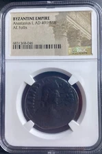 Anastasius I NGC Byzantine Empire Coin 491-518 AD Genuine Certified Ancient Nice