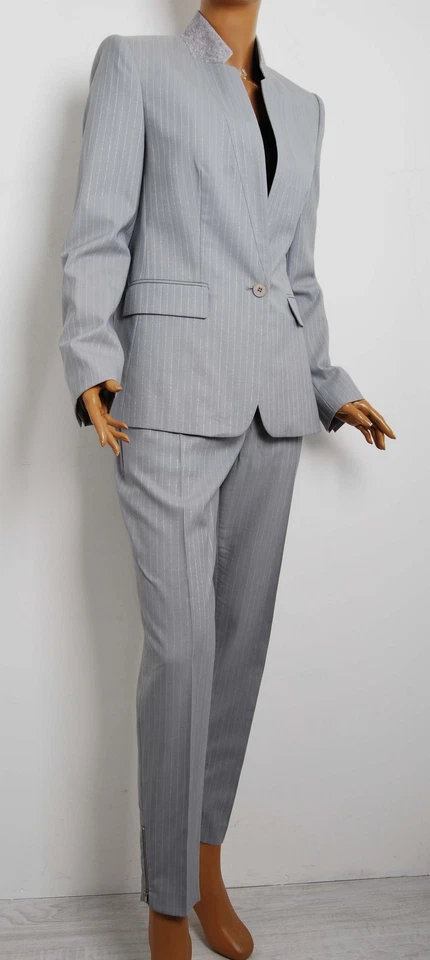Stella McCartney Mujer Gris Pantalón 100% Lana Rayas Traje Blazer Pantalones Conjunto Talla M Foto 2 de 4
