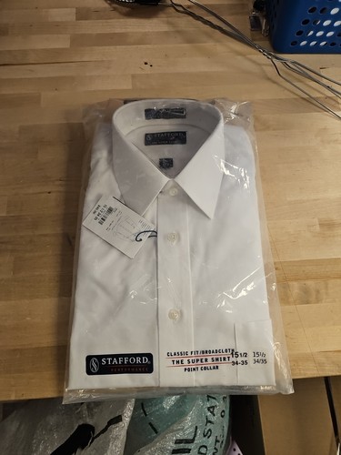 Stafford Travel Performance Super Shirt Men's 15 1/2 (34-35) Regular Fit White