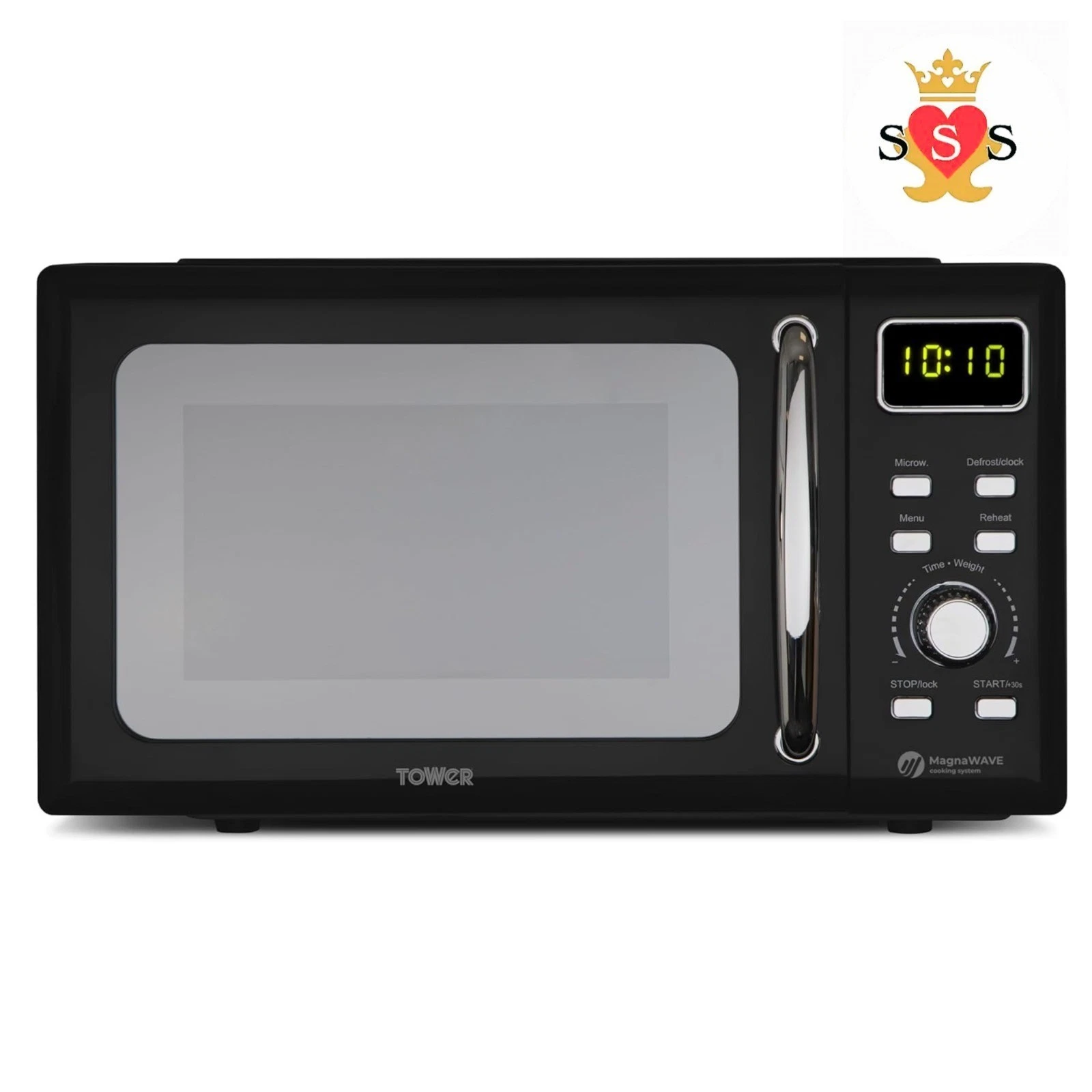 Tower T24041BLK Digital Microwave with Sleek Mirror Door, 800W, 20L, Black EACH