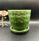 Vintage Shawnee Art Pottery Green Quilted Daisy Flowerpot Planter Saucer USA 455