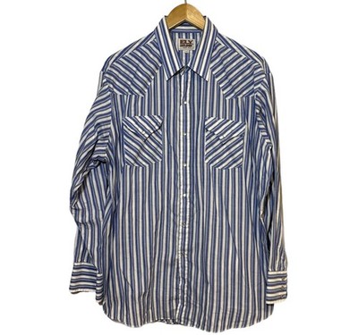 Ely Cattleman Shirt Mens XL Blue White Striped Western Pearl Snap Long Sleeve