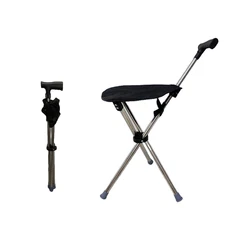 Telescopic Folding Walking Cane with Seat Comfortable Handle for Elderly