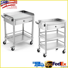 2/3-Tier Heavy Duty Stainless Steel Utility Cart with Drawer  360  PU Casters