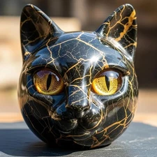 Black Cat Figurine Resin Sculpture Crystal Crackle Modern Home Decor