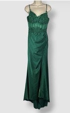 Say Yes Green Beaded Satin Sleeveless Backless V-Neck Gown Long Dress 13-14