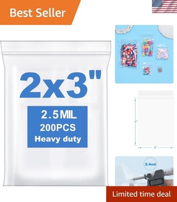 Thick 2.5 Mil Reclosable Zip Bags - 200 Count for Easy Organization & Storage