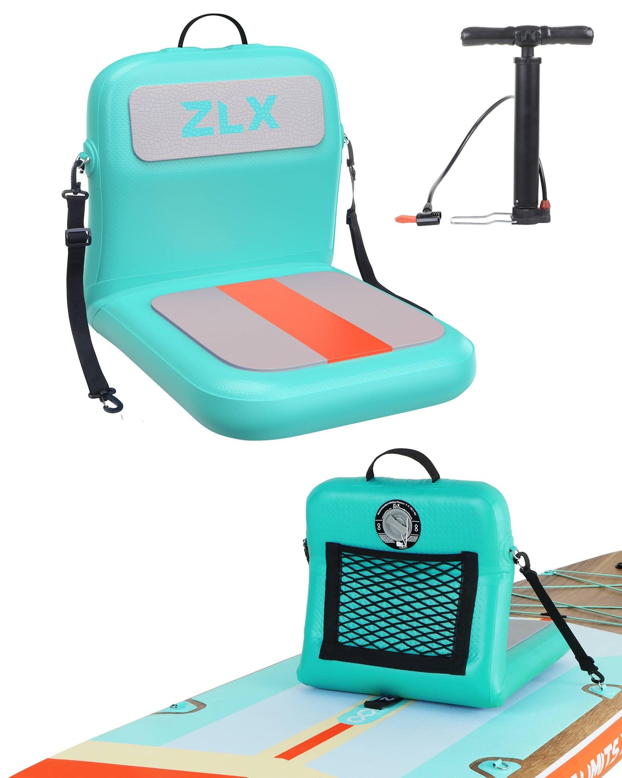 Portable Kayak Seat with Back Support & Air Pump for Paddle Boards