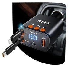 Bluetooth Car Adapter with Retractable Charger, FM Transmitter Bluetooth Black
