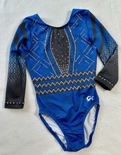 GK ELITE Leotard Gymnastics COMPETITION Bling RHINESTONES Black BLUE Leo SIZE CL