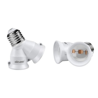 DiCUNO 2 in 1 E26 Socket Splitter Adapter, 2 Standard Medium Base White 
