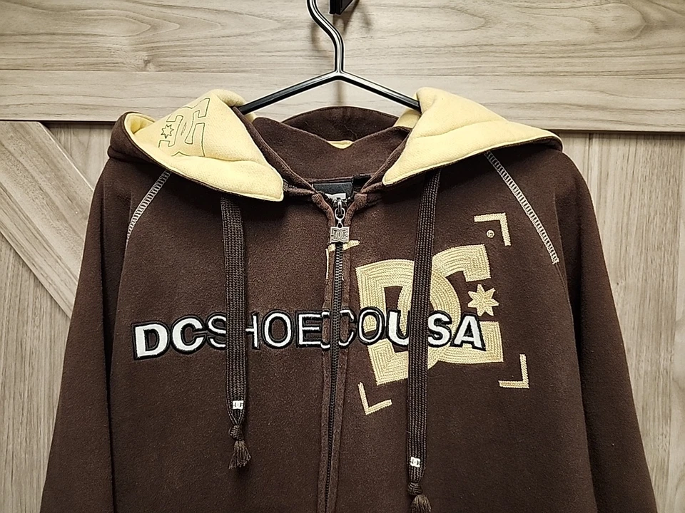 Vintage Y2K DC Shoes Mens Size Medium Brown Hoodie Sweatshirt Full Zip Skate - Изображение 2 из 4