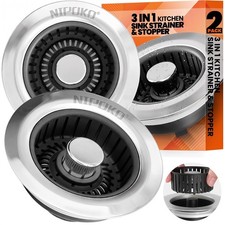2 Pack Stainless Steel Kitchen Sink Drain Strainer Stopper 3.5 Inch Black Basket