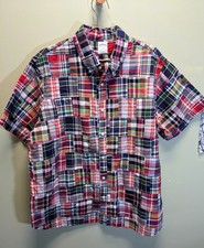 Brooks Brothers Madras Patchwork Short Sleeve Shirt XL Button-up Preppy EUC