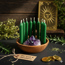 12 Green Spell Candles - Money Luck Prosperity Ritual - Wicca Pagan Witchcraft