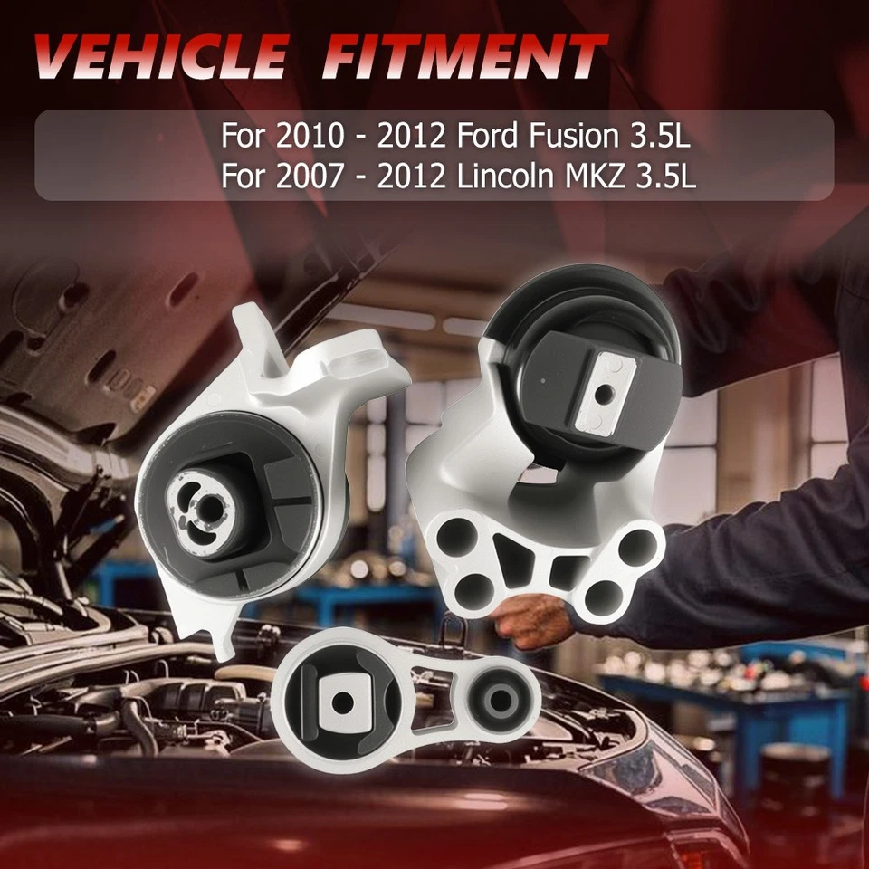 Engine Motor & Trans Mount 3PC Set For 10-12 Ford Fusion/07-12 Lincoln MKZ 3.5L - Изображение 2 из 4