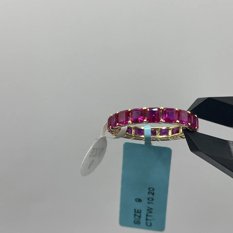 Anillo de Corindón Rojo Rubí Plata de Ley 925 Relleno de Oro Banda de Eternidad Talla 9 Foto 3 de 4