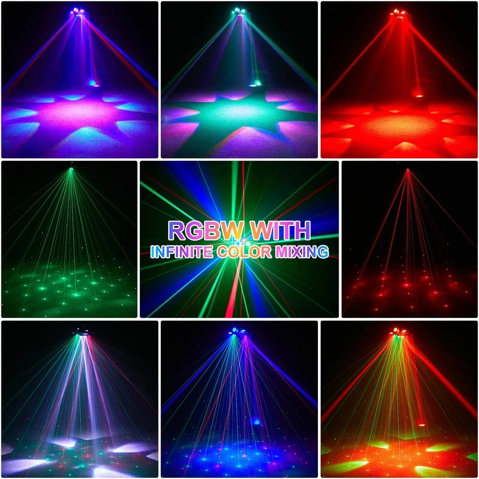 200W RGBW 6 Arms Rotate Laser Light DJ Stage Effect Party Club Gobo Disco Lights - Image 3 of 4