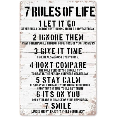 Positive Affirmations Sign Retro Aluminum Sign 8x12 Funny 7 Rules Plaque